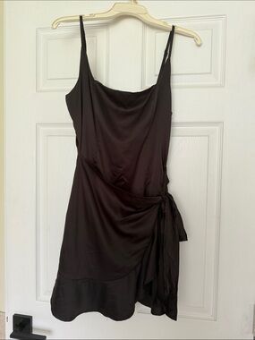Princess Polly Black Satin Mini Slip Dress with Side Tie